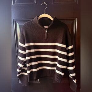 Striped Black and White Half Zip Sweater